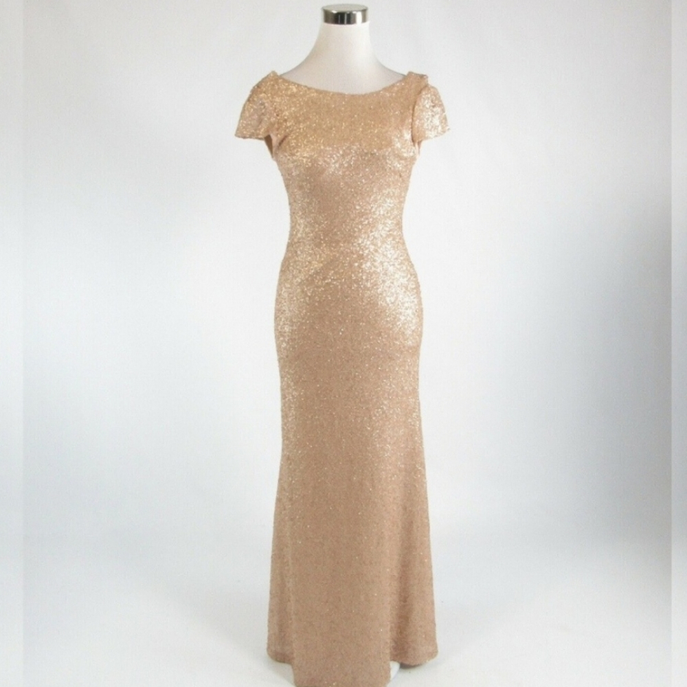Gold Shimmer Maxi Dress Bridesmaid/Prom Dress